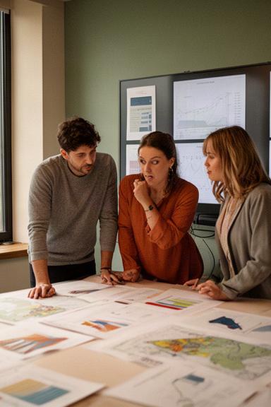 Retail planning team studying regional demand charts in a Norfolk workspace