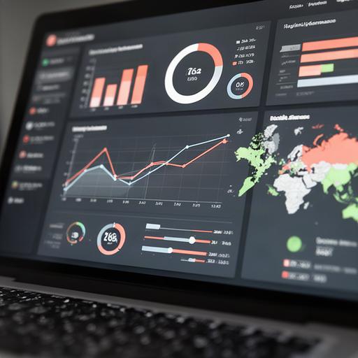 Close view of a business intelligence dashboard with sales and regional performance charts