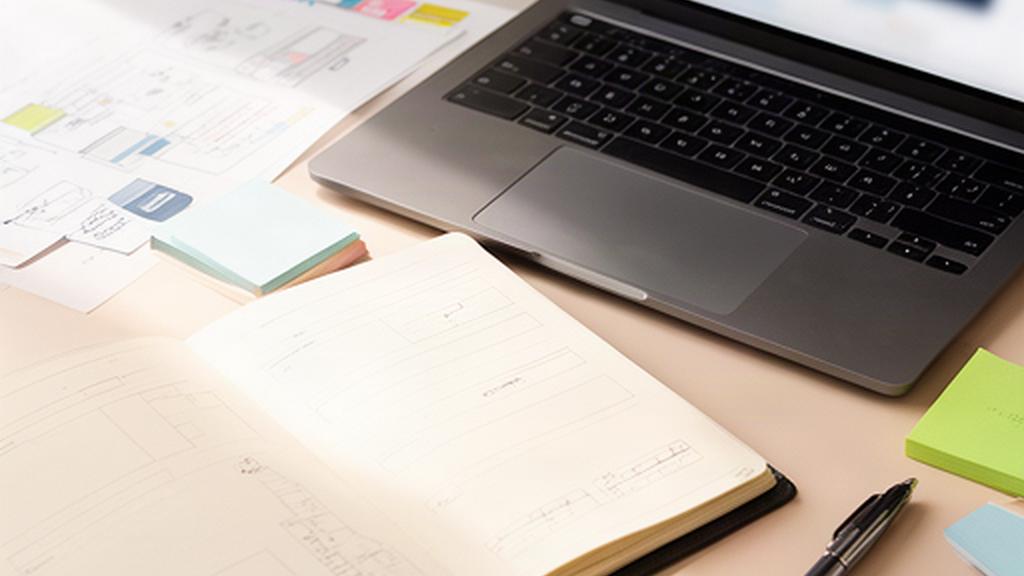 Notebook beside a laptop showing structured data sources during a planning session