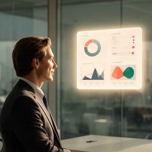 Executive viewing a square performance dashboard with sales and customer indicators