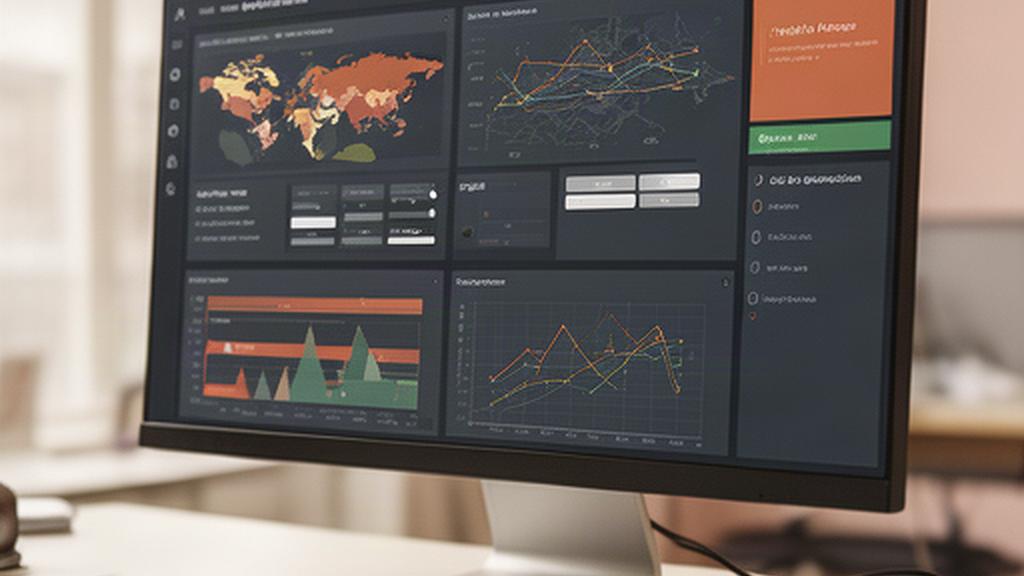 Interactive business dashboard with regional performance charts on a desktop monitor