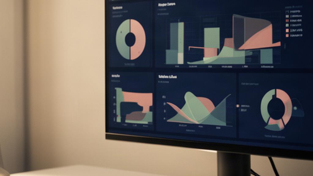 Business intelligence dashboard showing charts and regional performance figures on a monitor